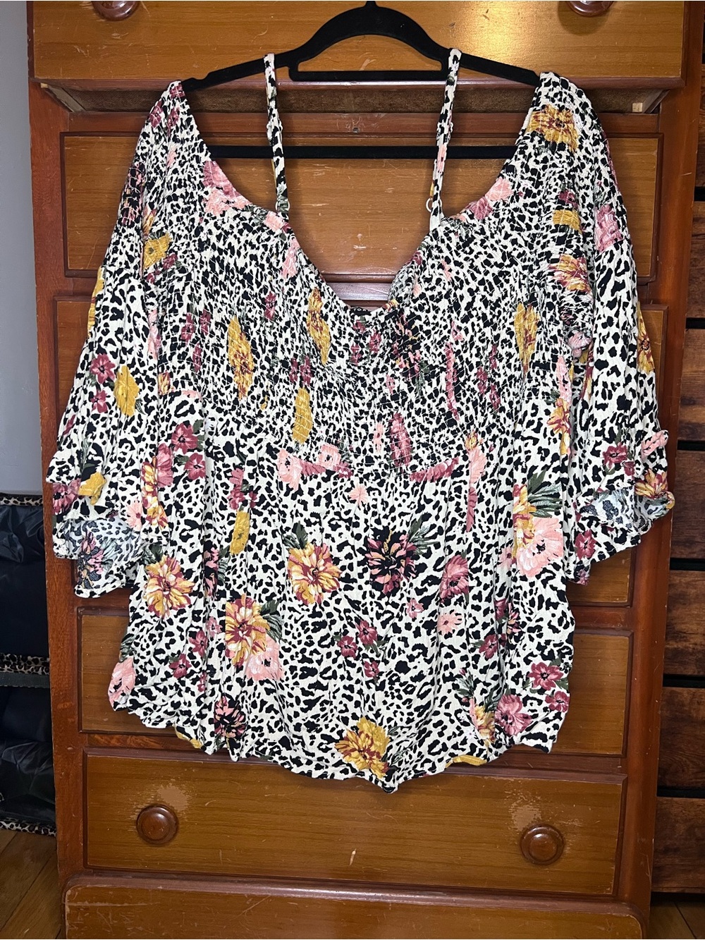 torrid Leopard Floral Off-Shoulder Smocked Top